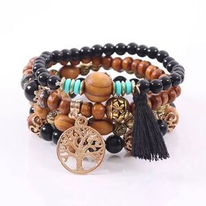 4Piece Wood Boho Bracelet
